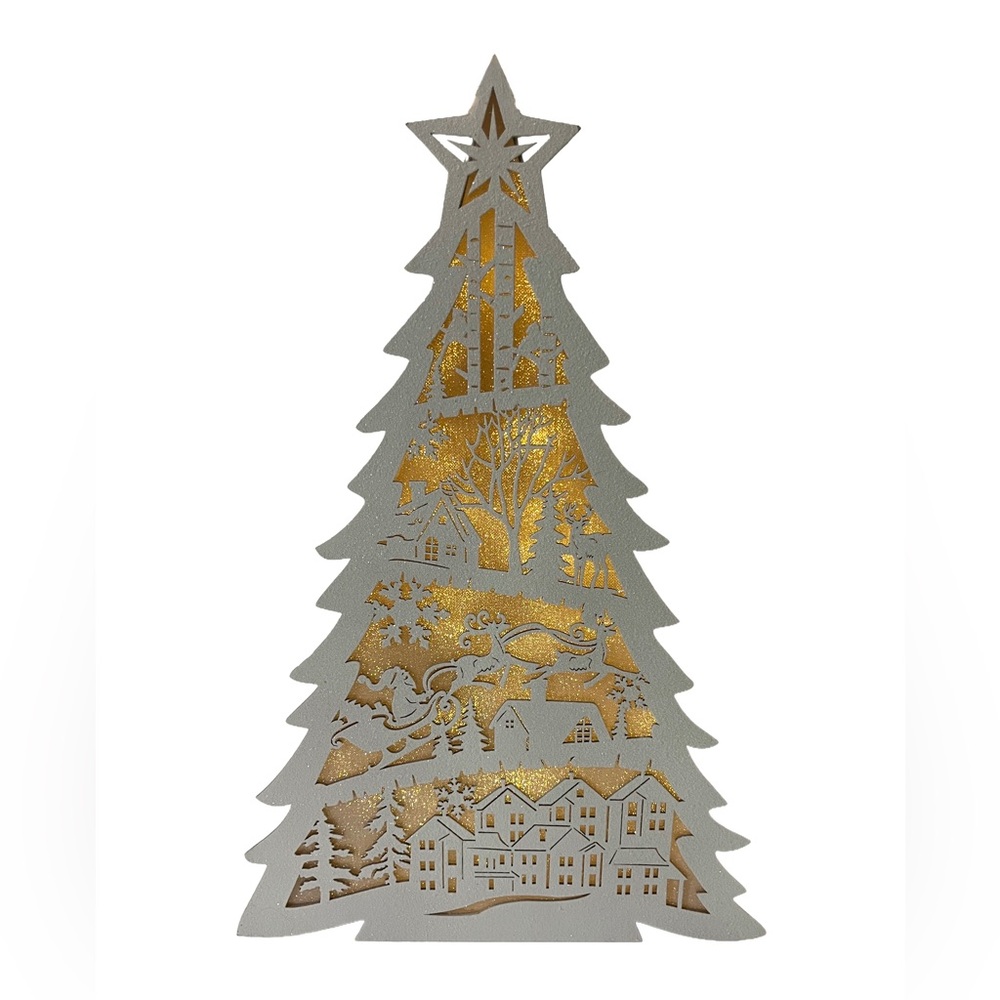 Christmas Tree, Decorative Light Up Tree, White with a touch of glitter